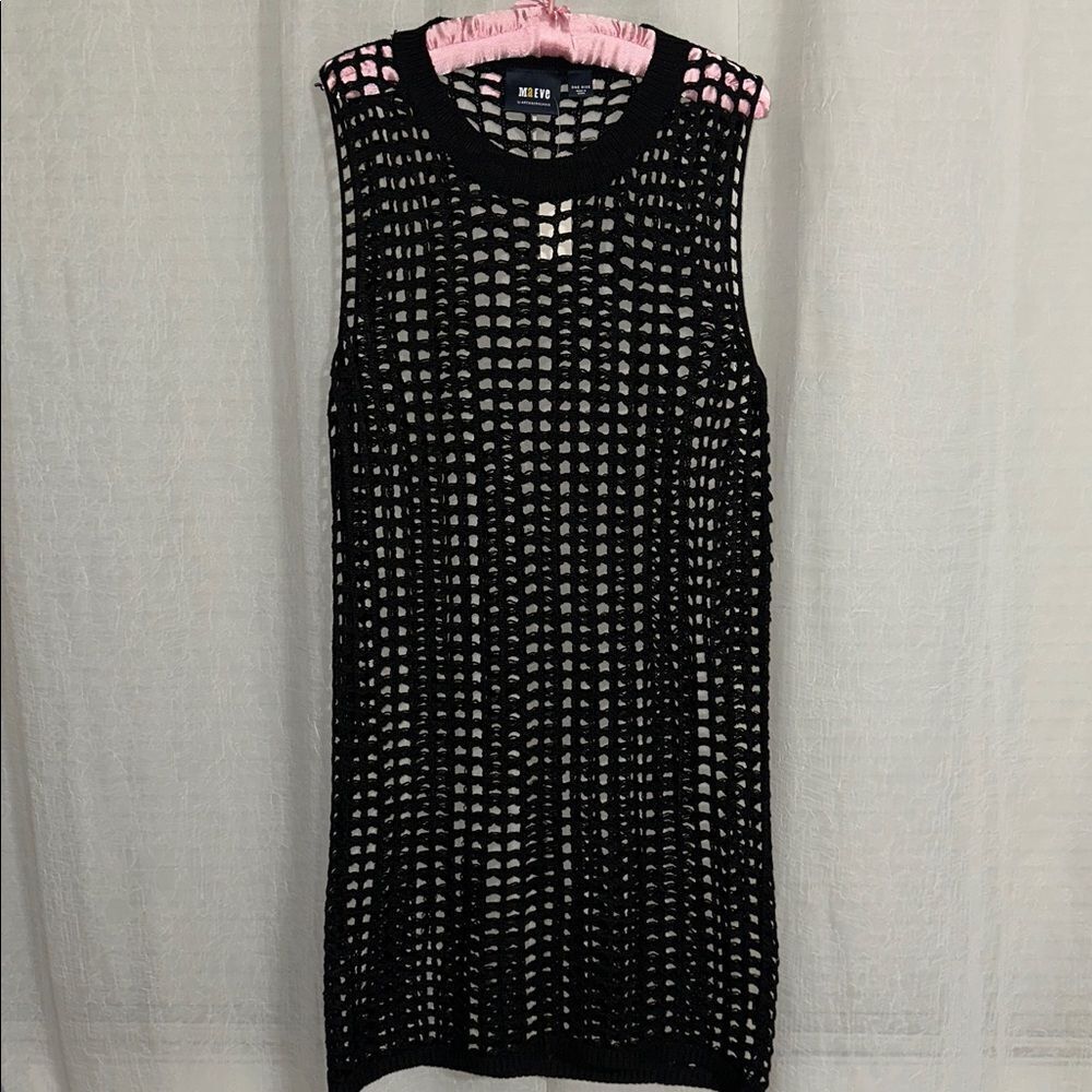 Anthro x Maeve OS Black Crewneck Sleeveless Crochet Fishnet Swim Coverup